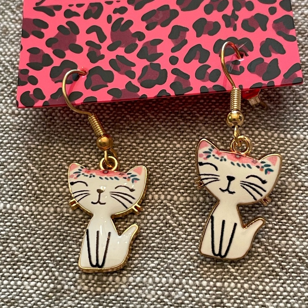 Cute Cat Earrings with Gold Accents - Picture 2 of 9